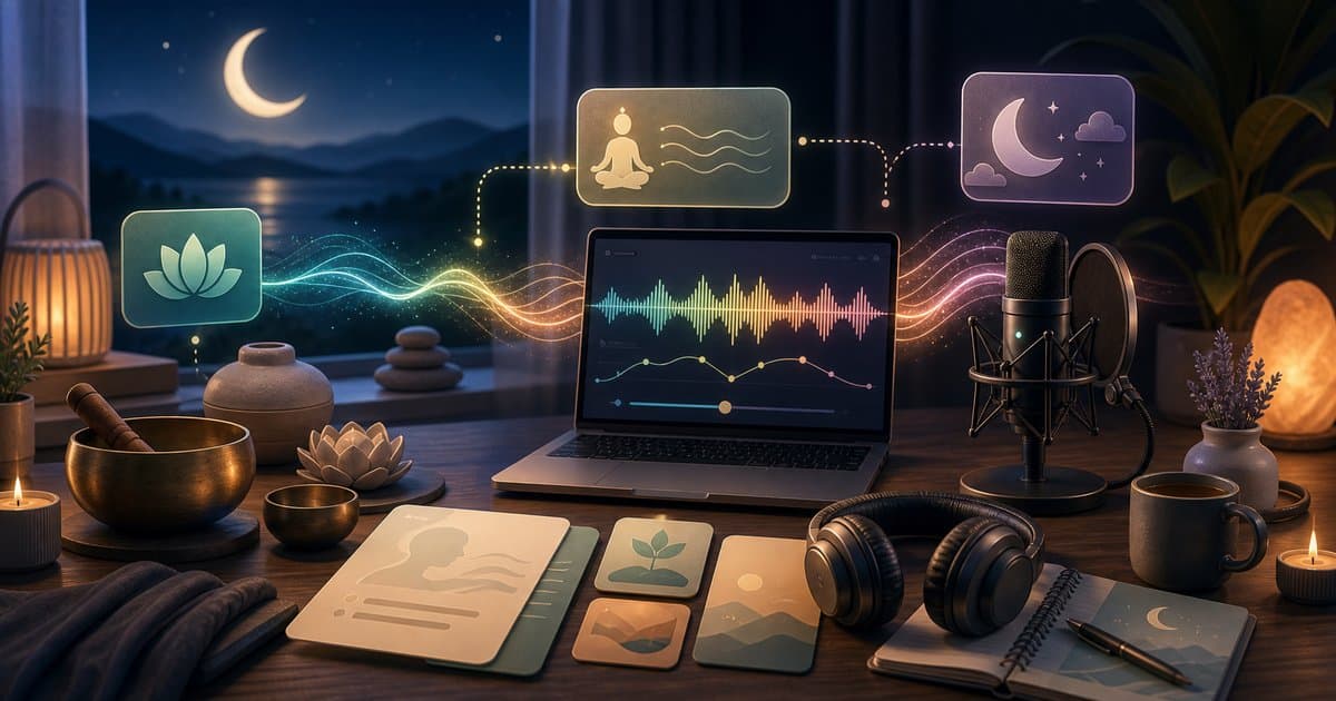 Meditasyon ve uyku hikayesi ses üretimi: Sakin ton ve ritim rehberi